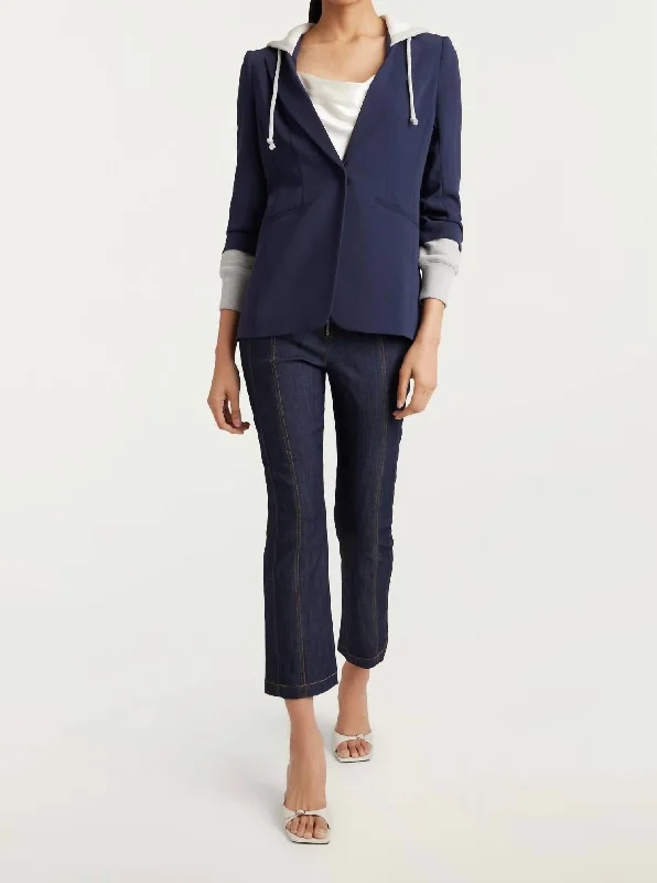 Chic Style Hooded Khloe Blazer Jacket In Navy