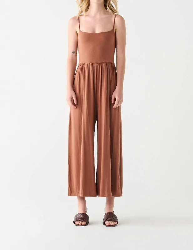 Charming Silhouette Wide Leg Jumpsuit In Terracotta