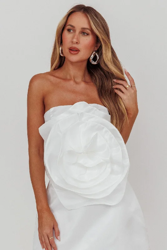 Trendy Clothing Sale Count Down Rose Feature Strapless Top White