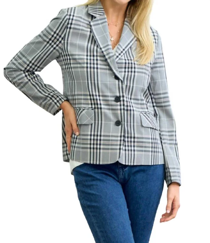 Top Brand Discounts Plaid Striped Lining Blazer In Ivory/black