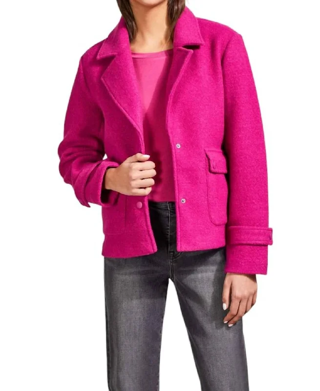 First Order Discount Boiled Wool Peacoat With Side Patch Pockets In Deep Magenta