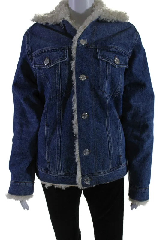 Timeless Elegance AMI Alexandre Mattiussi Womens Faux Fur Lined Jean Jacket Blue Denim