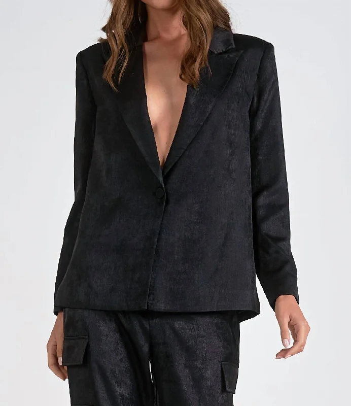 You'Ll Love Us Because Wide Lapel Blazer In Metallic Black