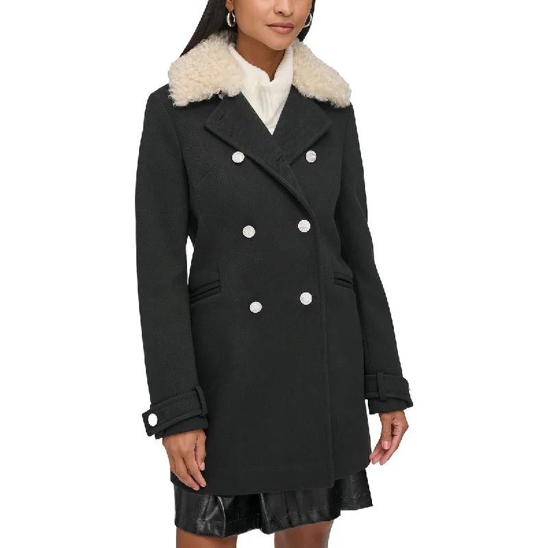 Great Deals On Ethnic Cultural Wear Womens Double Breasted Faux Fur Collar Pea Coat