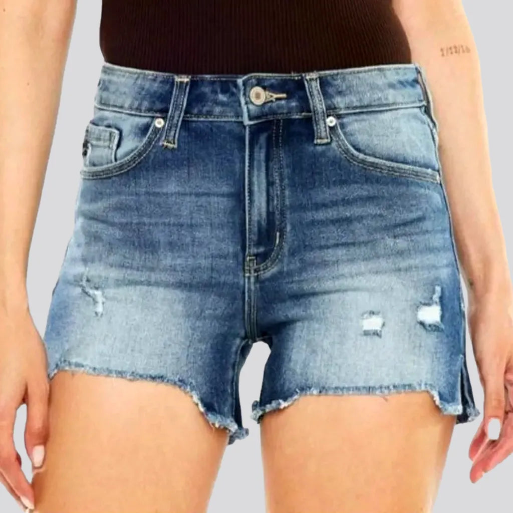 Versatile Style Wardrobe Distressed high-waist denim shorts for women