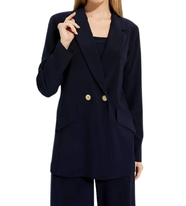 Durable Fashion Picks Double Breasted Blazer In Midnight Blue