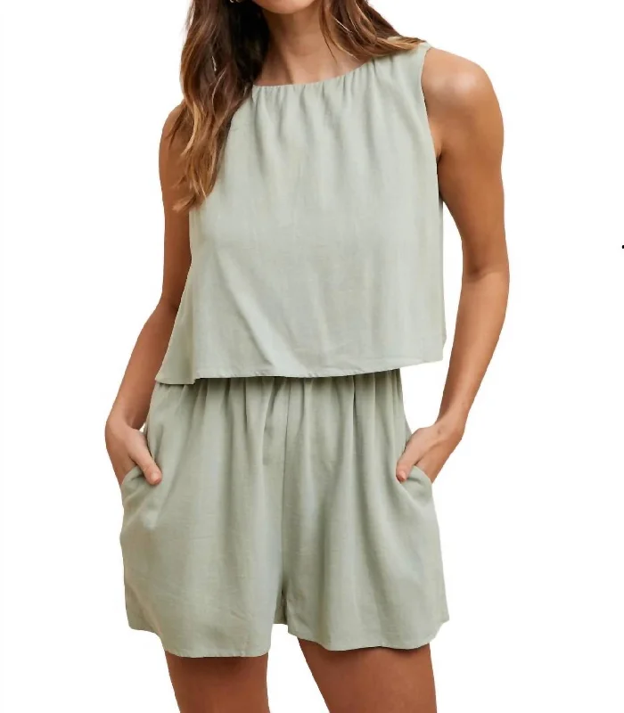 Your Timeless Wardrobe Awaits Double Layer Sleeveless Romper In Sage