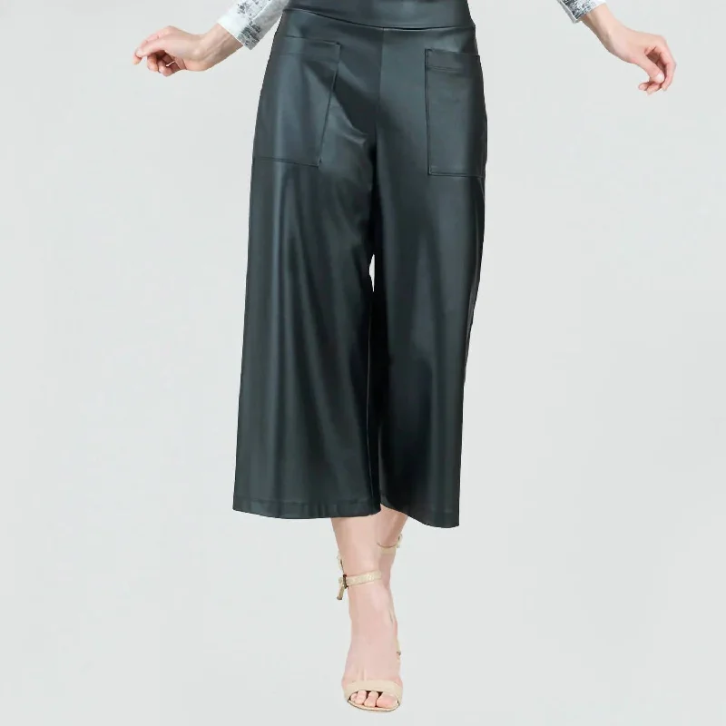 Exclusive Deals Online Liquid Leather Front Pocket Gaucho Pants In Black