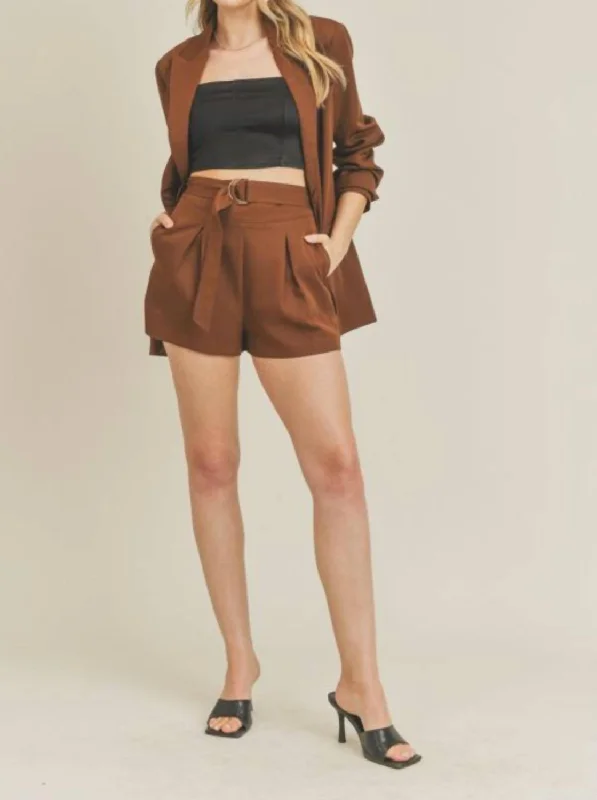 Style Versatile Women's Collection Belted Woven Shorts In Coffee