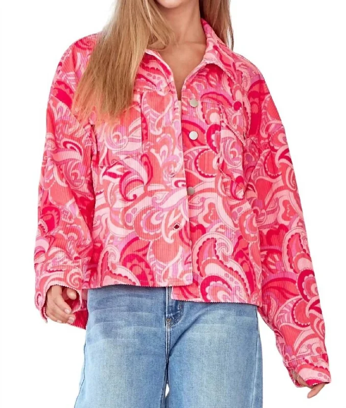 Stylish Savings How The Story Goes Paisley Shacket In Hot Pink/coral