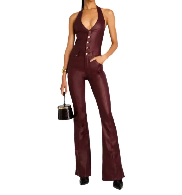 Final Sale Cynthia Coated Denim Jumpsuit In Coated Port