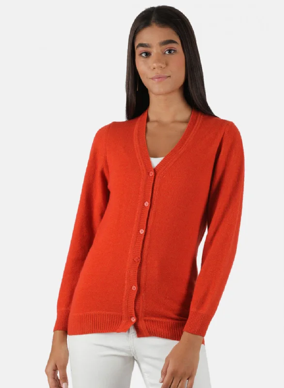 Classic Charm Women Orange Solid Cardigan