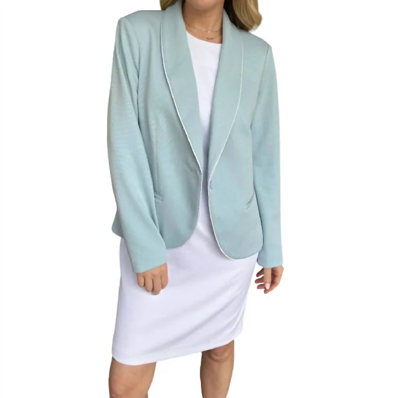 Timeless Elegance Cord Trim Lapel Blazer In Blue