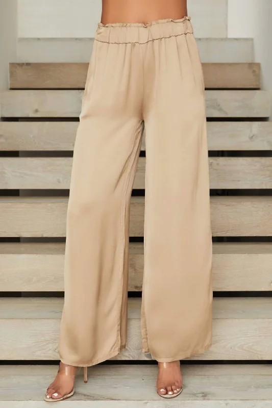 Sustainable Fashion Extravaganza Italian Silky Palazzo Pant In Camel