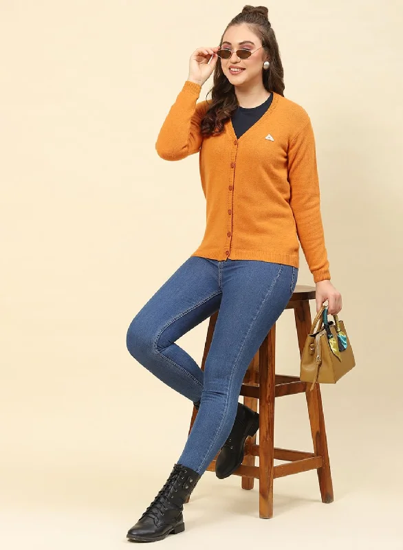 Casual Elegance Women Mustard Solid Lamb wool Cardigan