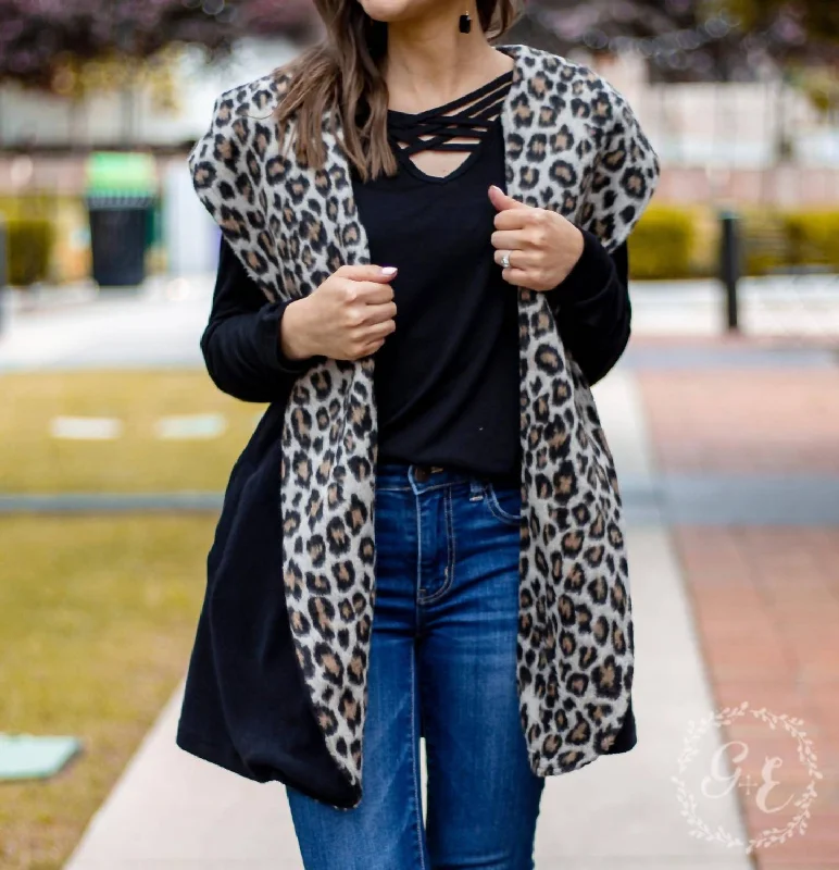 Crazy Price Slashing Warm And Together With Leopard Vest Cardigan In Black