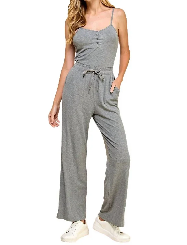 Trendsetter's Closet Button-Up Bliss Jumpsuit In Grey