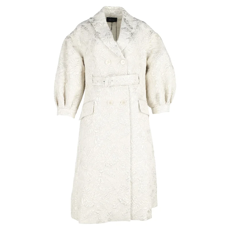 Fashion Forward Simone Rocha Jacquard Double-Breasted Puffed Sleeve Trench Coat in White Polyester