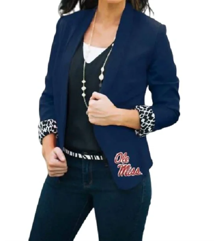 Elegant Simplicity Wardrobe Ole Miss Ikat Logo Lined Blazer In Navy