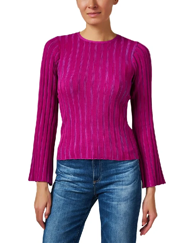 Bold Fashion Ecru Rib Knit Silk Sweater