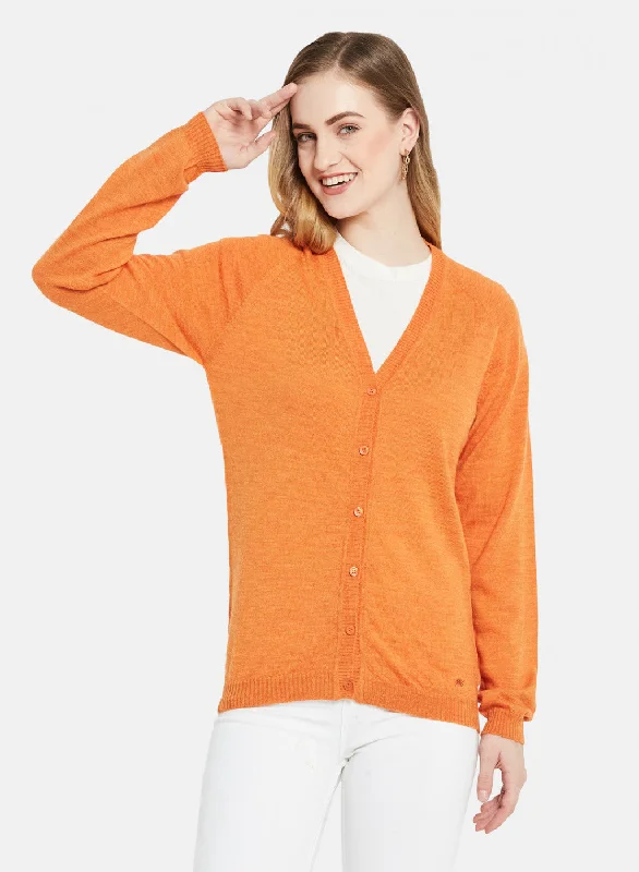 Romantic Detailing Women Orange Solid Cardigan