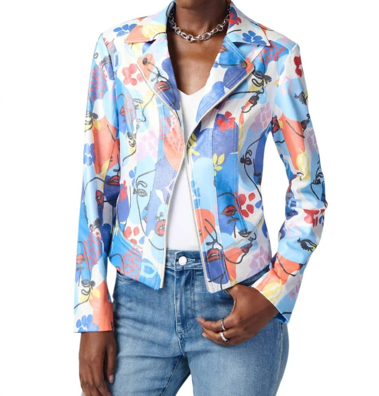 Signature Style Essentials Floral Print Jacket In Blue Orange Multi Print