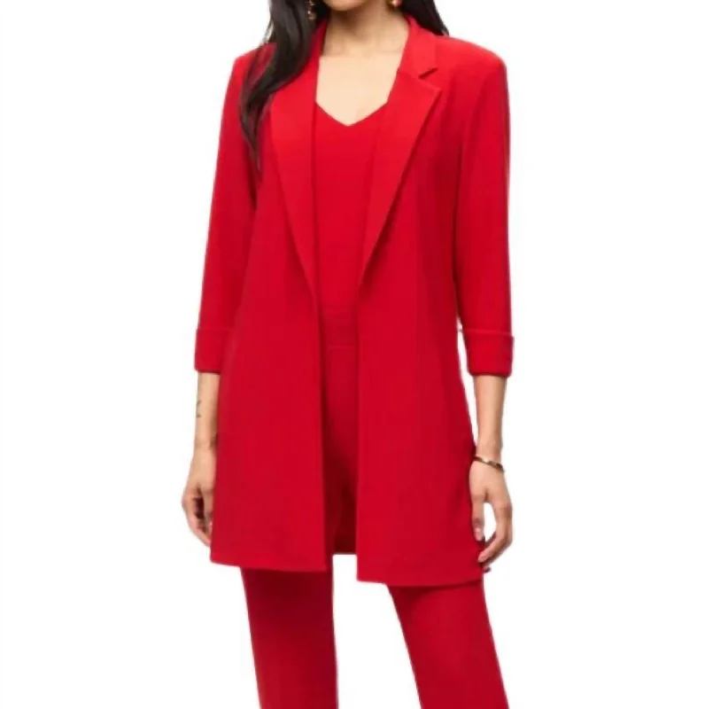 Relaxed Style Knit Long Blazer In Red