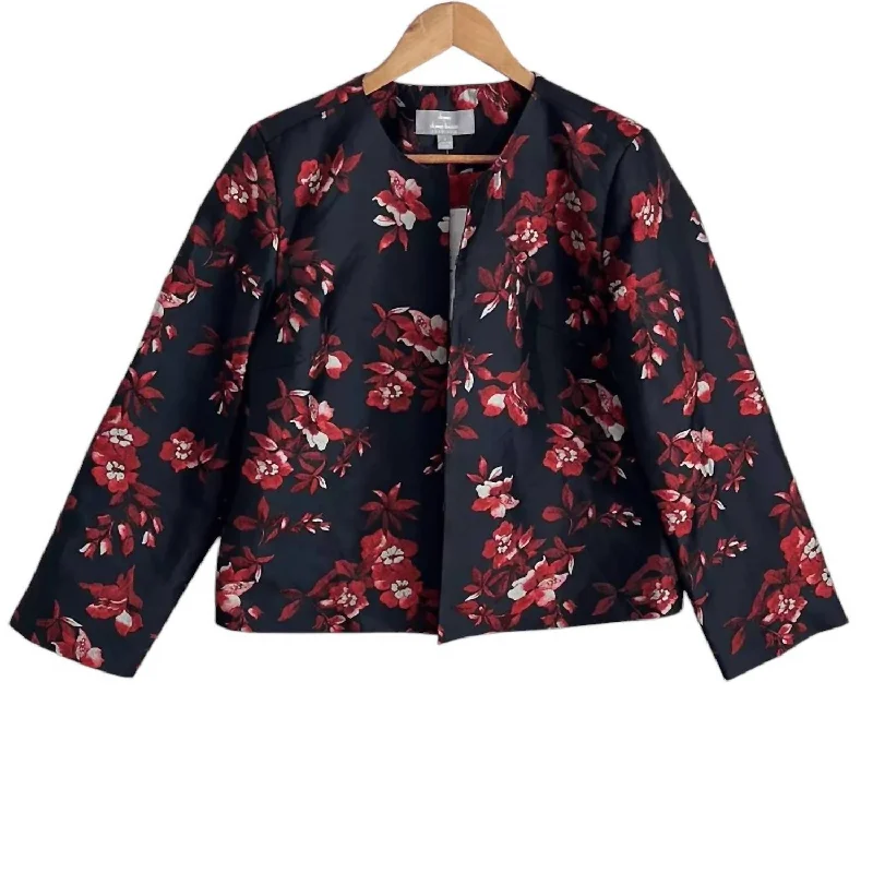 Relaxed Fashion Women's Floral Short Blazer Jacket In Black And White