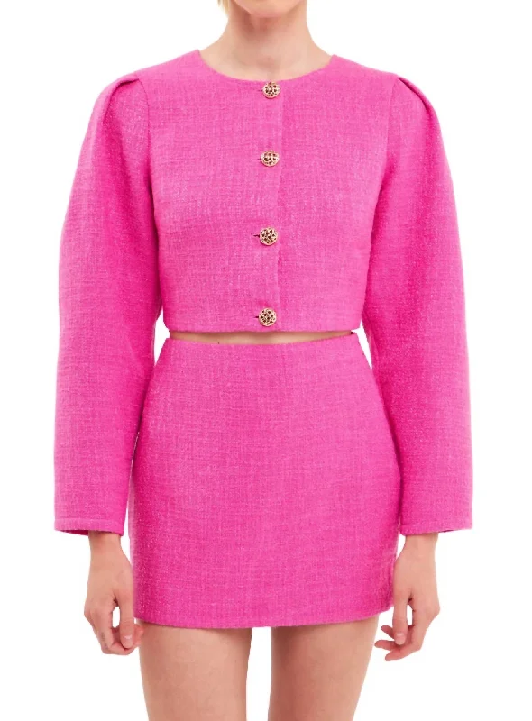 Exclusive Discounts Crop Tweed Jacket In Hot Pink