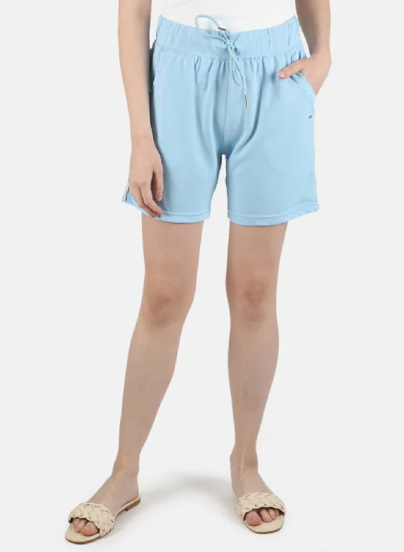 Trendy Street Style Attire Women Blue Plain Short