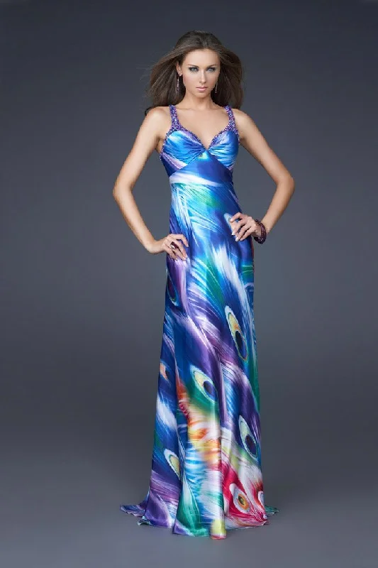 Casual Fashion La Femme - Strappy Printed A-Line Long Gown 16396