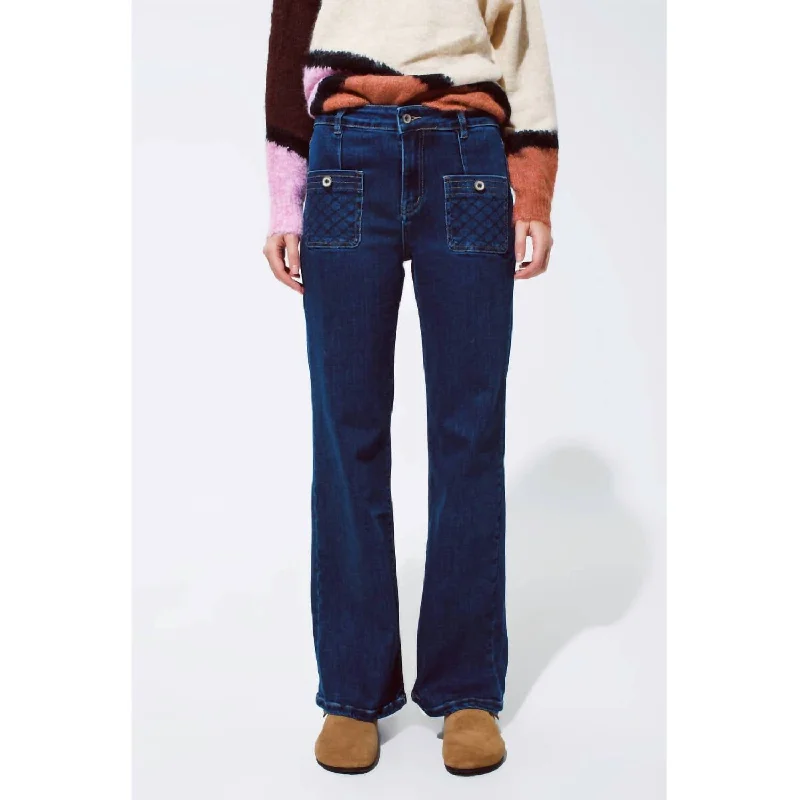 Trendy Attire For Her Front Pocket Denim Jeans In Dark Blue