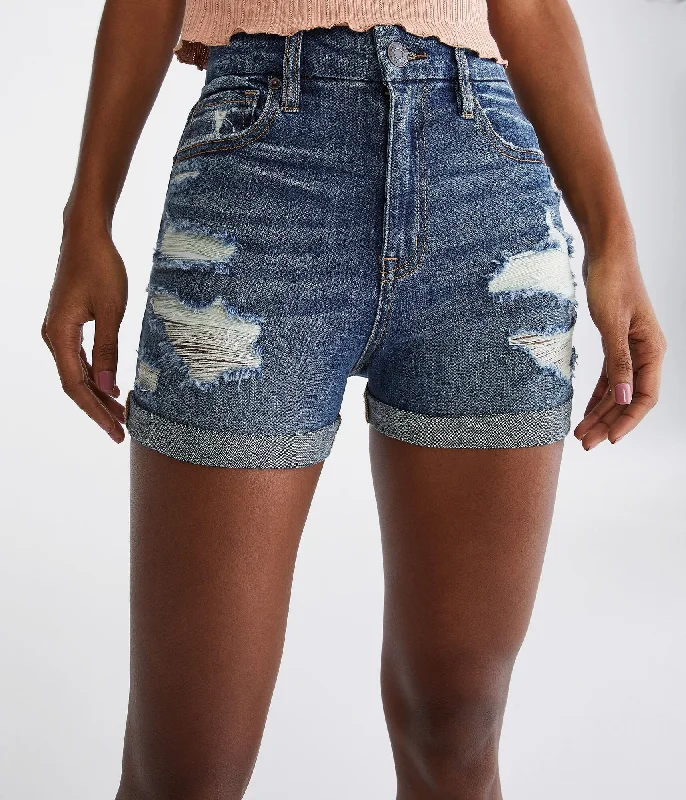 Classic Women's Fashion Aeropostale Curvy High-Rise Denim Midi Shorts