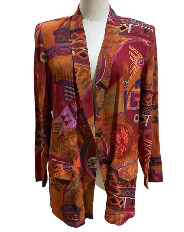 Enjoy Discount Abstract Print Long Sleeve Blazer In Multicolor