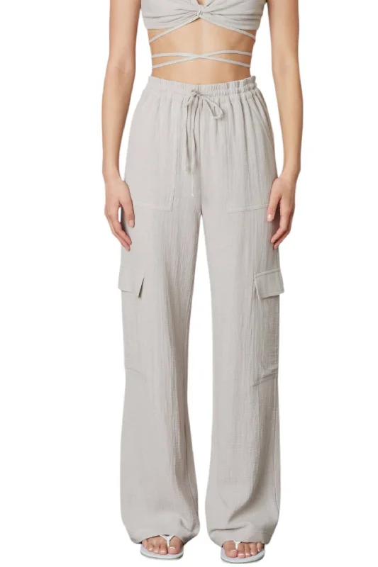 Feminine Soft - Hued Styles Jacob Pull On Relaxed Guaze Cargo Pants In Natural