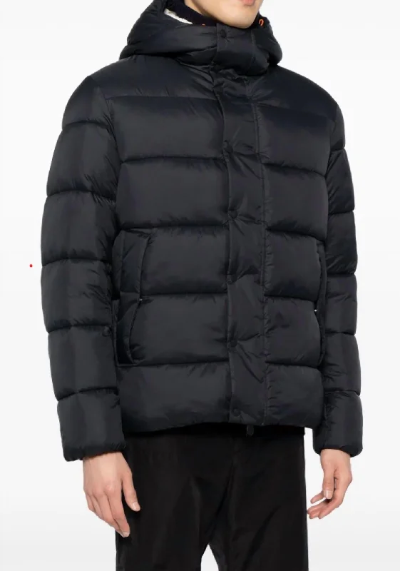 Season Transition Versatile Wear Clearance Hemer Heavy Warm Hooded Puffer Jacket In Black