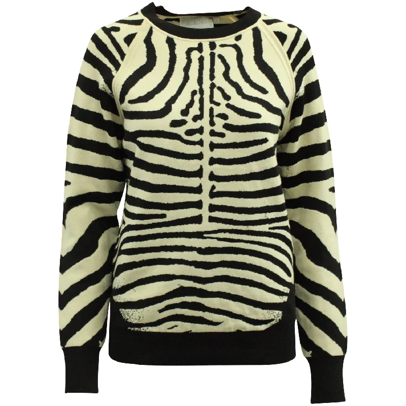 Limited Stock A.L.C. Rizzou Zebra Print Knit Sweater in Multicolor Rayon