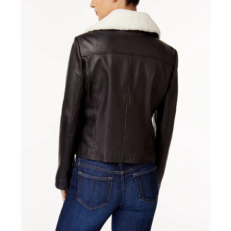 Everyday Fashion Michael Michael Kors Black Leather Jacket with Shearling Collar