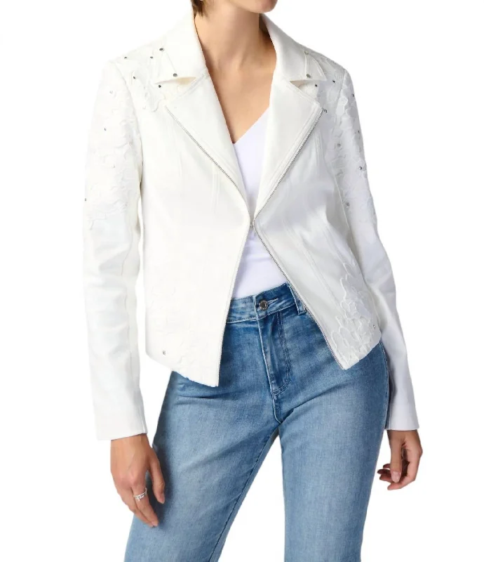 Brand Name Clothing Discount Extravaganza Edgy Leather Jacket In Vanilla