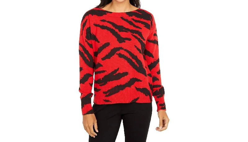 Rocker Chic Fashion Well Red Boatneck Sweater In Red/black