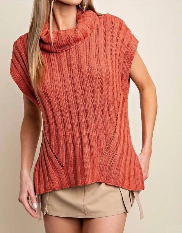 Trendy Pulse Turtle Neck Sweater Vest In Rust