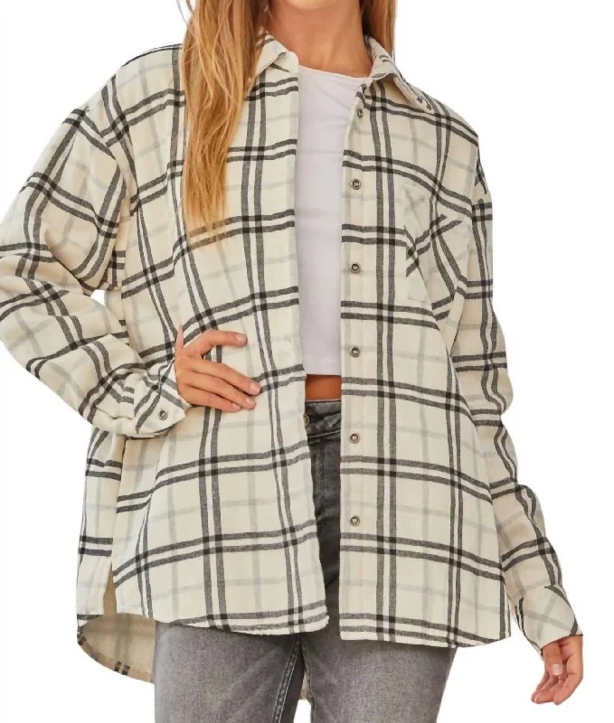 Evening Elegance Hand In Hand Plaid Shacket In Ivory/black