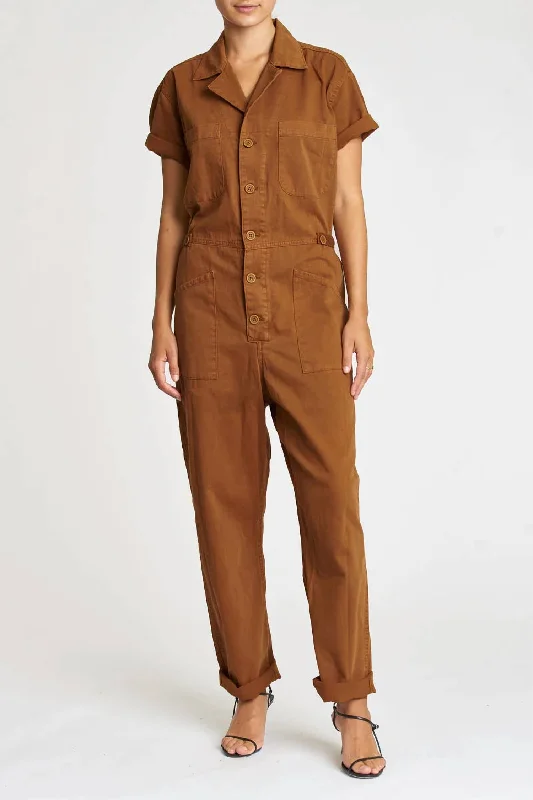 Luxe Layering Grover Short Sleeve Field Suit In Spicy Brown