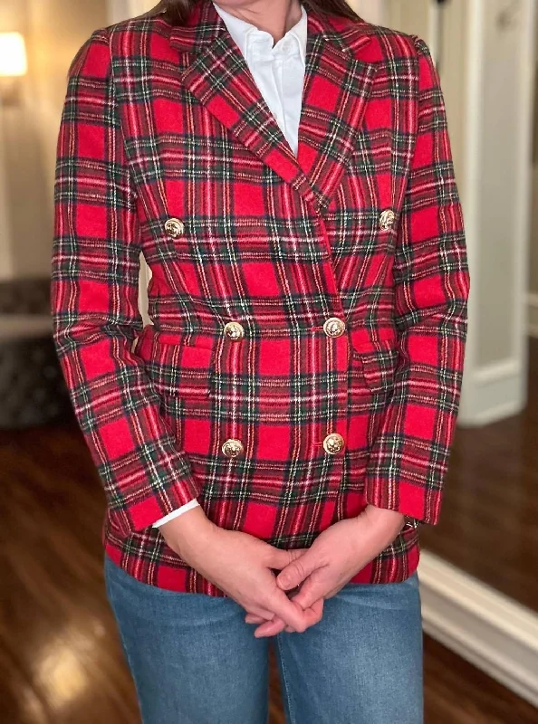 Quality Driven Apparel Double Breasted Plaid Blazer In Tartan