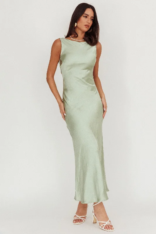 Hot Picks Carmine Satin Sleeveless Maxi Dress Sage