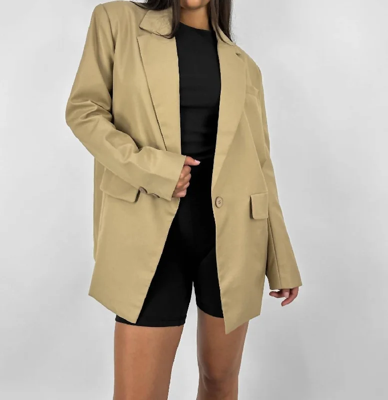 Current Trends Monochrome Oversized Blazer In Tan