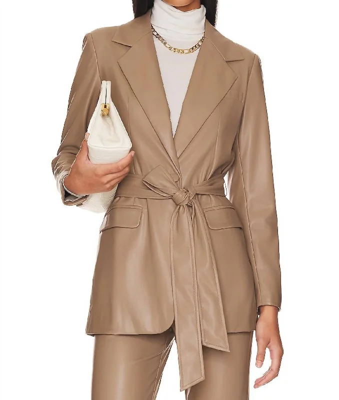 Don't Miss Out Bardot Faux Leather Belted Jacket In Taupe