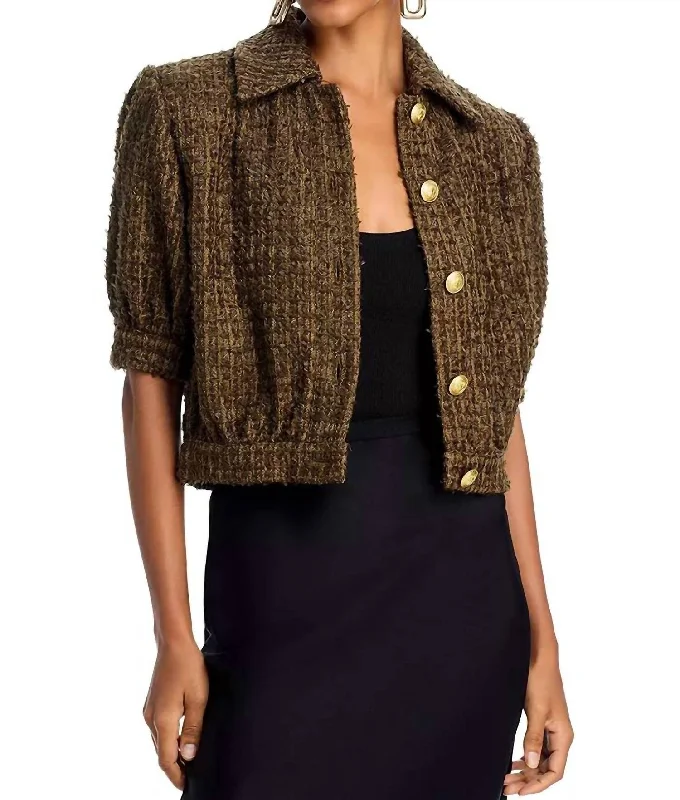 Bold Fashion Cove Cropped Tweed Jacket In Pine