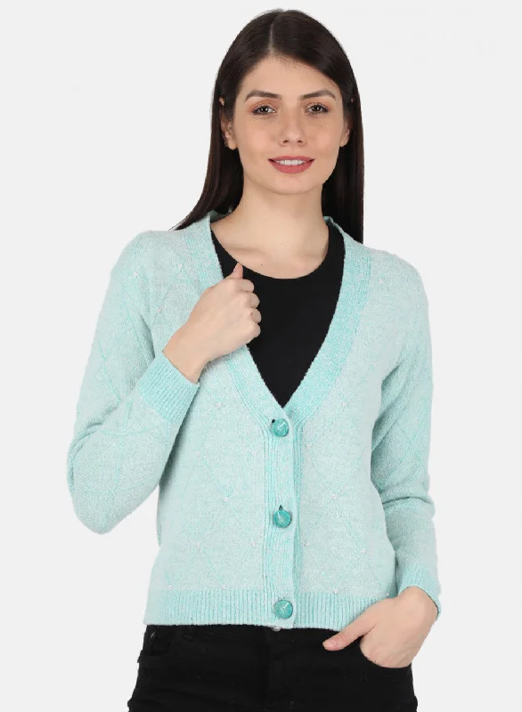 Charming Silhouette Women Blue Self Design Cardigan