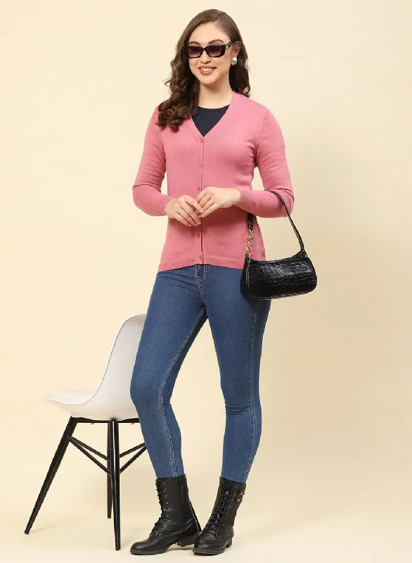 Seasonal Sale Women Pink Solid Modal Nylone Cardigan